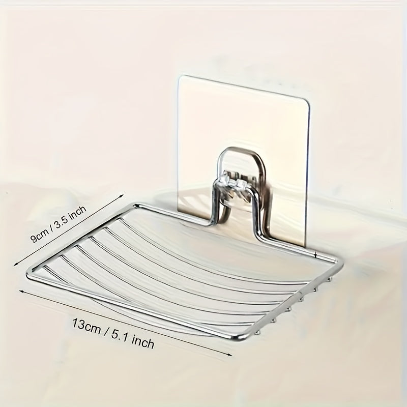 Porta jabón de acero inoxidable para montar en la pared, instalación sin taladro, diseño con drenaje, forma rectangular, aspecto moderno y elegante para almacenamiento en el baño, accesorios para baño, soporte para jabón duradero