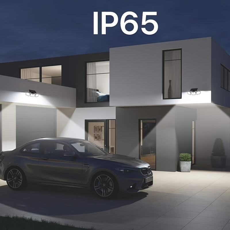 Lámpara de pared solar de 74 LED con tres brazos, iluminación ajustable de múltiples ángulos para patios al aire libre, iluminación activada por humanos y caminos - Impermeable IP65, batería de litio, instalación fácil, iluminación al aire libre | Lámpar