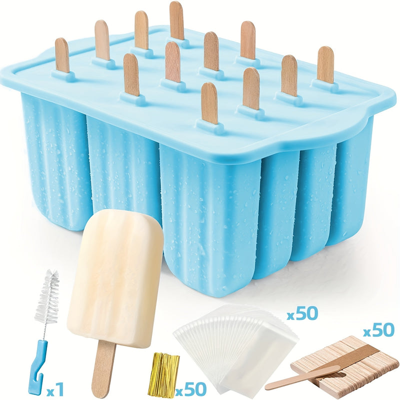 Moldes para Paletas de Silicona, Juego de 12 Bandejas para Congelador, Moldes Caseros para Helados en Barra