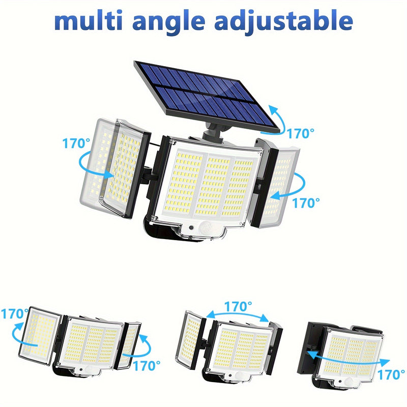 1 unidad/2 unidades de luz solar exterior, luz de seguridad con 348 LEDs y control remoto, foco de pared con sensor de movimiento de 3 cabezales, 270° de ángulo amplio, 3 modos de iluminación, lámpara para jardín, patio, garaje, puerta principal, piscina