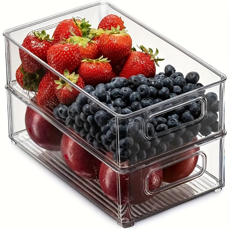 Contenedores de Almacenamiento de Plástico Transparente con Asas - Organizadores Herméticos Apilables para Congelador y Nevera, Frutas, Verduras, Huevos y Granos Secos - Ahorra Espacio en la Cocina