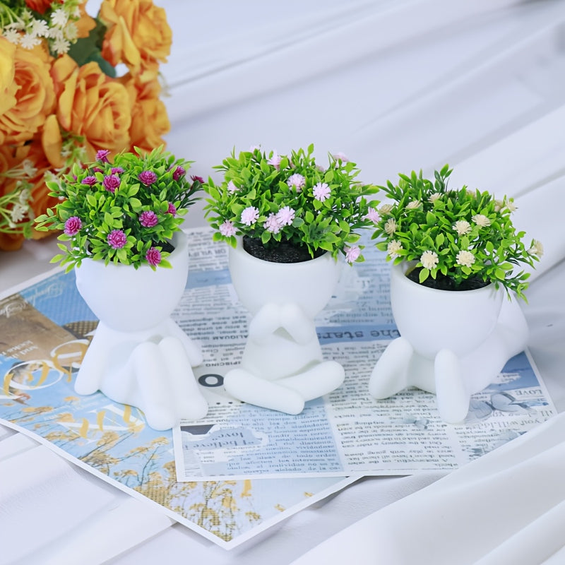 3 piezas de flores artificiales, plantas simuladas en forma de estrellas, maceta blanca de plástico, decoración para escritorio, sala de estar u oficina, estilo nórdico moderno, sin mantenimiento, regalo ideal para entrada, balcón o ventana
