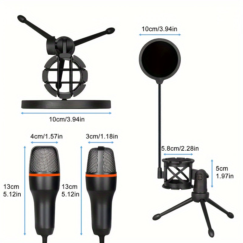 Micrófono de condensador USB profesional RGB para gaming, plug & play, con trípode y filtro pop-up, ideal para grabación en estudio, streaming, podcasts y juegos, conexión MicroUSB, color rojo/negro