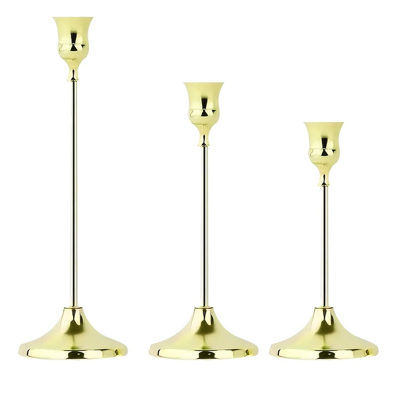 Conjunto de 3 Piezas de Candelabros Retro Europeos Clásicos Románticos para Bodas, Cumpleaños, Cenas a la Luz de las Velas y Decoración del Hogar Sin Cera
