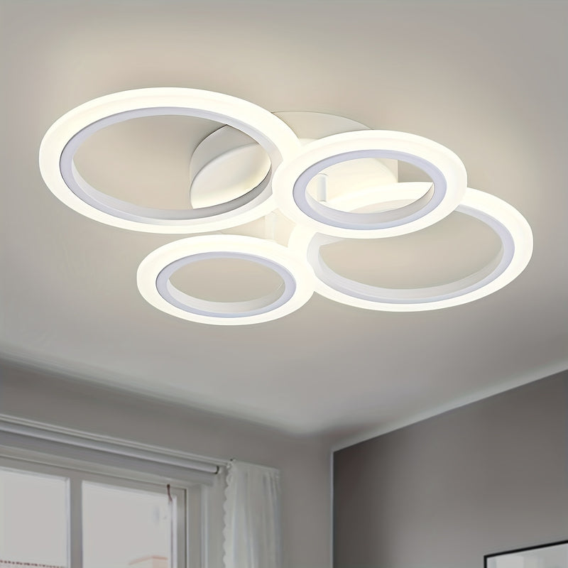 Luminaria de techo LED moderna - Sombra de acrílico de 4 anillos, montaje semibrillo, iluminación superior desmontable de 4000K no regulable para cocina, sala de estar, dormitorio, lavandería - Iluminación de área interior, cableado, incluye hardware de