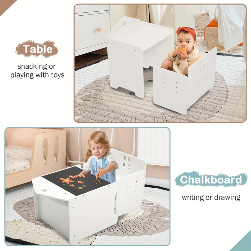 Juego de mesa y sillas soltarabebe, mesa de madera para niños con pizarra negra, sillas ajustables en altura, ideal para dibujar, comer y fácil almacenamiento
