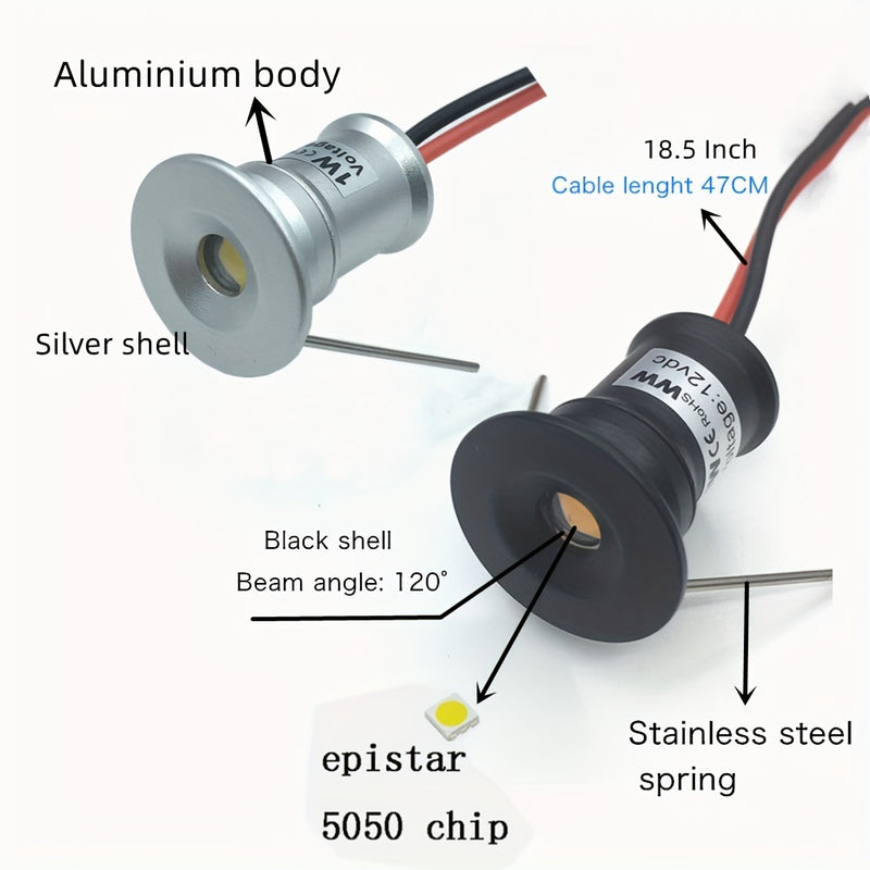 9 piezas de mini luces LED empotradas para techo DC12V, focos regulables de 1W para exteriores, luces en negro y plata, 3000K blanco cálido, lámparas LED pequeñas, 6000K blanco frío, para vitrinas, dormitorio, fiestas, KTV, DJ, bricolaje, escaleras e ilu