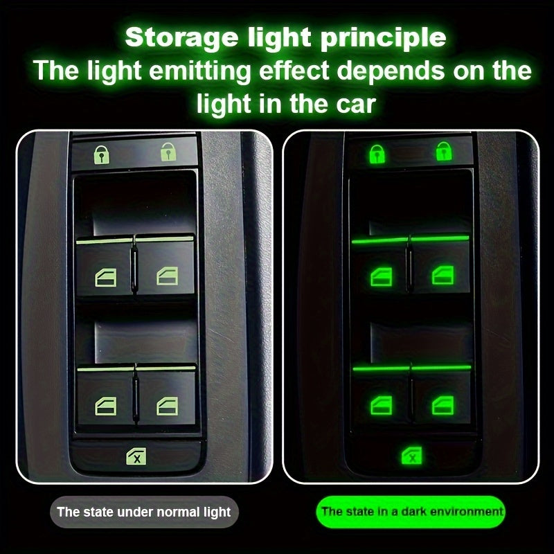 1 juego de pegatinas de botón de ventana de coche universal - Verde fluorescente, azul, naranja, pegatinas funcionales de botón adecuadas para accesorios de interior de coche