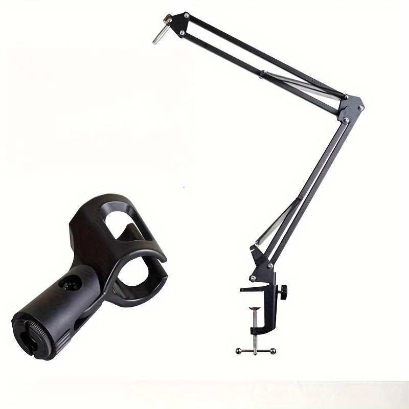 Soporte ajustable de canto pesado para micrófonos - Soporte de escritorio metálico extendible de choque, con material ABS, negro, ideal para transmisiones en vivo y grabaciones, equipo de transmisión | Soporte negro elegante | Construcción sólida