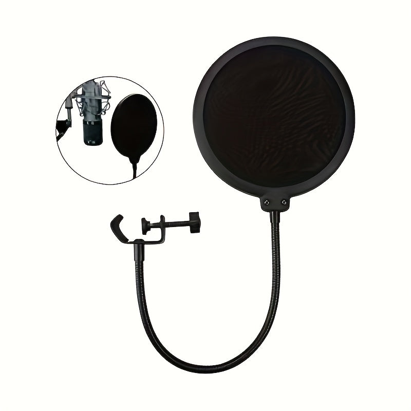 Accesorios de micrófono, funda de micrófono con filtro anti-pop, escudo de micrófono portátil para reducción de ruido de grabación, grabación de estudio de micrófono, 360° gancho de cuello de ganso, brazo estabilizador
