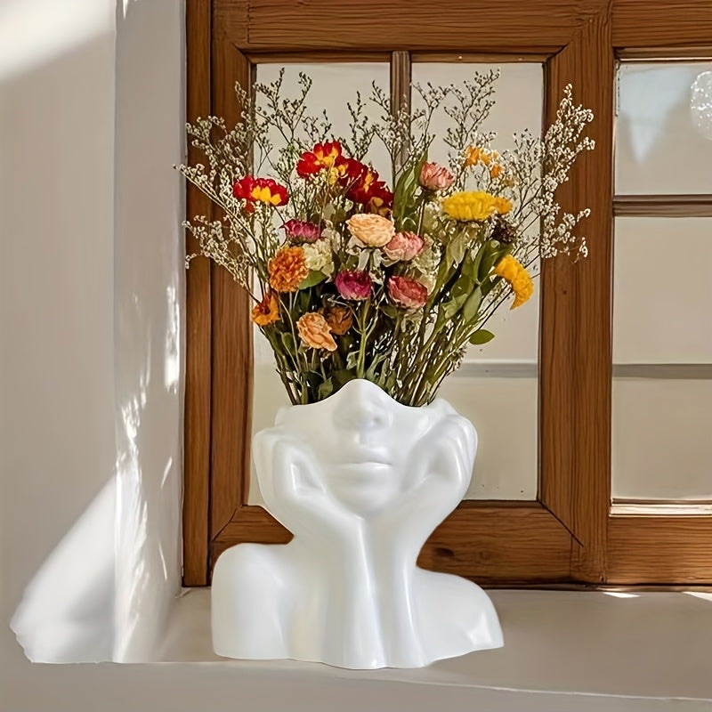 Jarrón elegante clásico de resina blanca, ideal para decoración estilo boho nórdico, perfecto para el hogar y la sala de estar, gran opción para decorar con jarrones