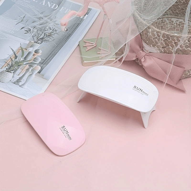 1 lámpara portátil mini para uñas con 6 LED - rosa y blanco, alimentación USB, diseño plegable, ideal para pulir y secar gel, cuidado de manos y pies