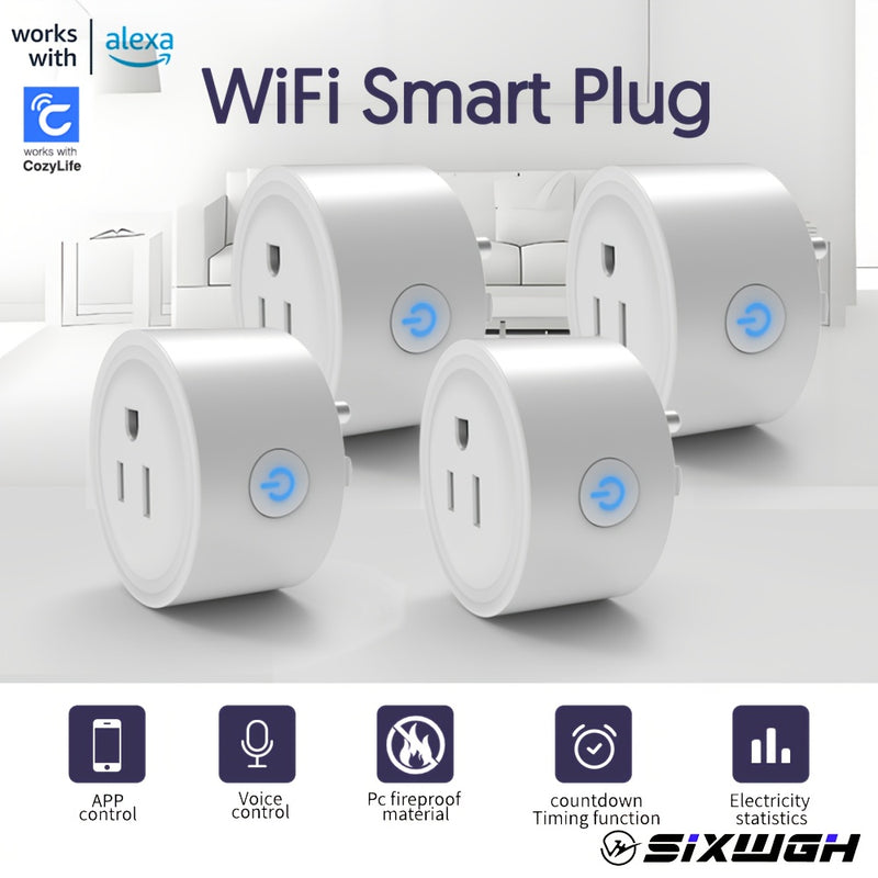 WGHUIS Enchufe Inteligente, Toma WiFi para Hogar Compatible con Alexa y Google Home, Control Remoto y Función de Temporizador, Solo 2.4GHz, App Cozylife