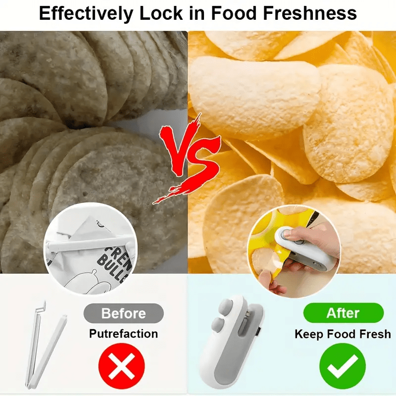 Selladora portátil de bolsas plásticas con carga USB y batería recargable de litio de 150 mAh, equipo pequeño para cocina en escenarios como escuelas, hogares, residencias y actividades al aire libre. Ideal para sellar bolsas magnéticas domésticas