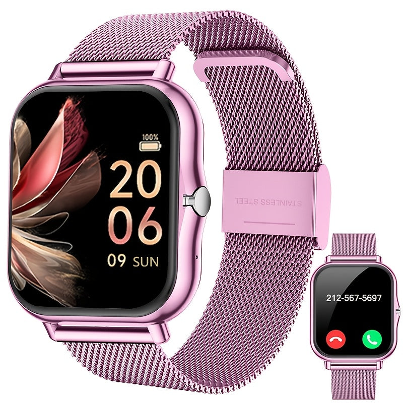 Smartwatch con Correa de Malla de Acero Inoxidable, Modos Deportivos Múltiples, Compatible con Sistemas iPhone y Android, La Mejor Elección para Regalo