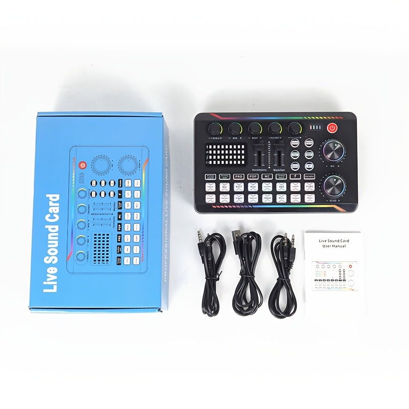 Tarjeta de sonido F998MAX alimentada por USB con interfaz de audio, efecto de mezcla DJ y función de conversión de voz, equipada con una batería de litio recargable de 1200mAh, utilizada para transmisiones en vivo, podcasting, juegos - equipo de estudio