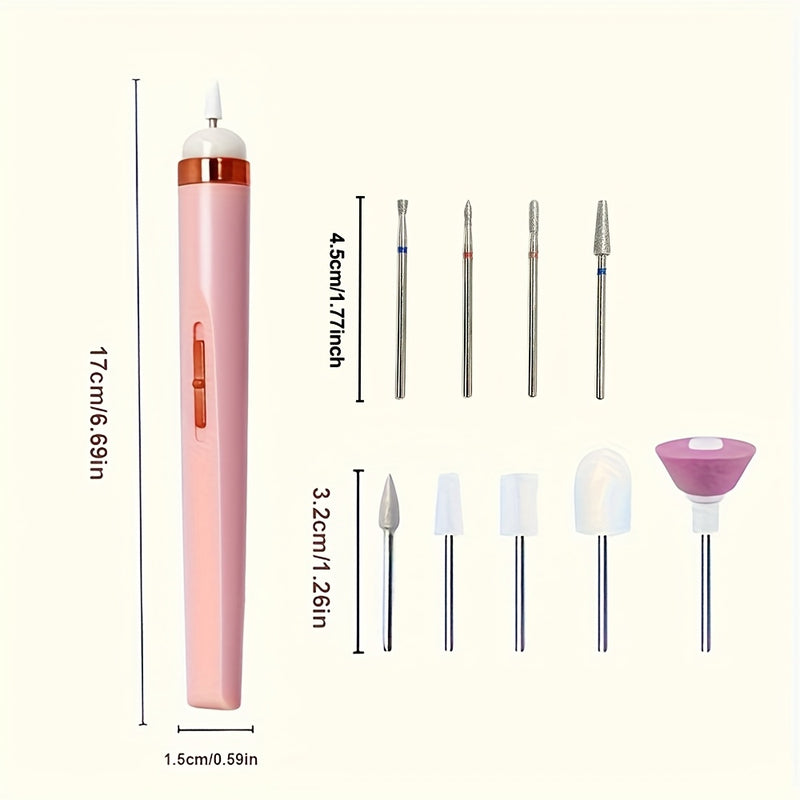 Fichero de uñas portátil, taladro de uñas eléctrico con 9 piezas de acoplamiento, carga USB, 2 velocidades ajustables para manicura y kit de herramientas de cuidado de uñas