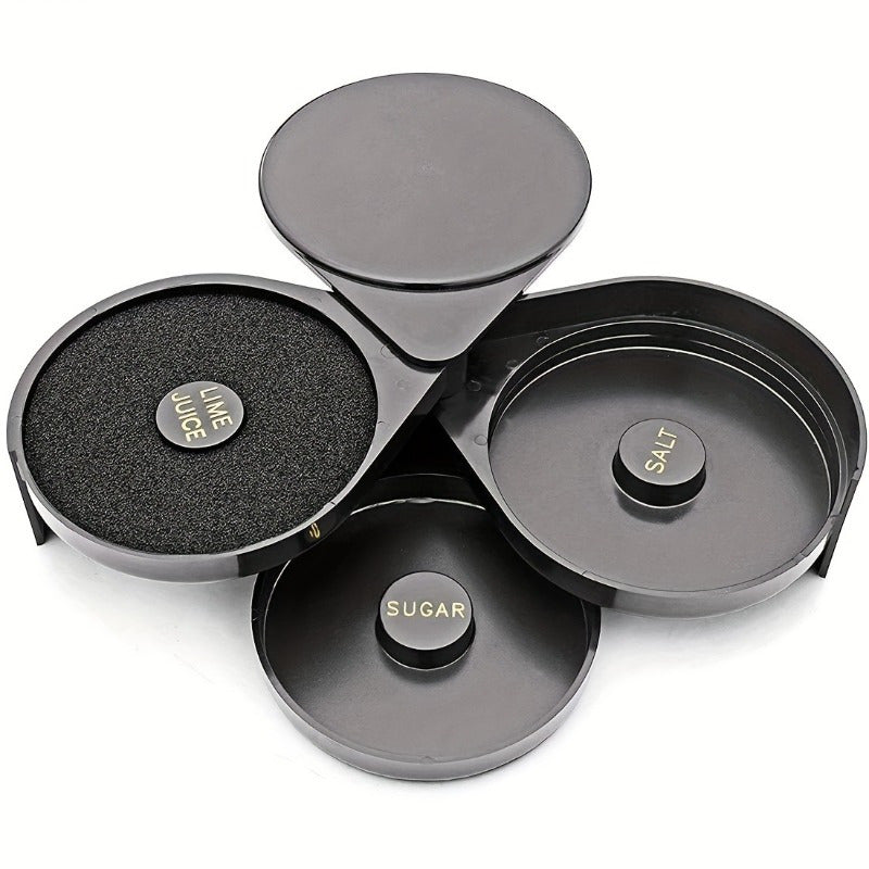 1Pc, Herramientas de barman de 3 niveles, Contenedores de vidrio de sal y azúcar de plástico de 3 capas, Con soportes para especias, Diseñados para margaritas y bebidas mezcladas, Equipo de barman.