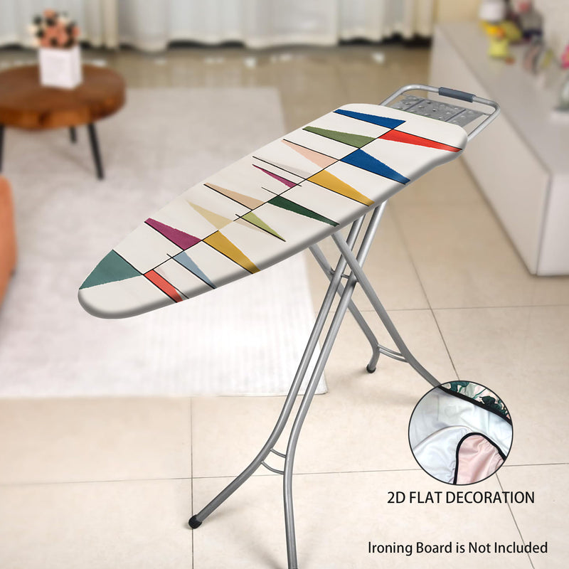 2D Plano, Cubierta de Tablero de Planchar 2D Plano - Lavable, Fácil de Instalar, Se Ajusta a la Mayoría de Tamaños Estándar, Patrón Geométrico Vibrante en Azul, Verde, Amarillo, Rosa y Beige, Ideal para Decoración del Hogar (No Incluye Tablero de Plancha