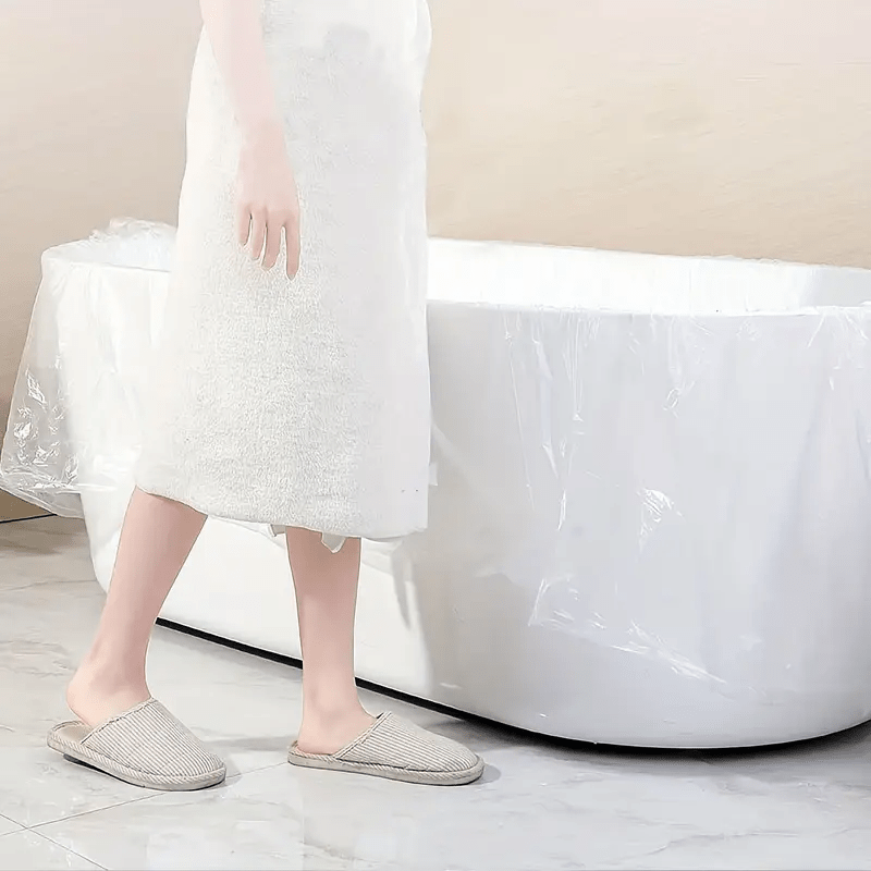 2/5 Bolsas Desechables para Baño con 5/10 Fundas de Remojo para Pies, Cubiertas Grandes para Bañera Forradas en Plástico – Ideales para Hogar, Viajes y Salones (102x47 pulgadas / 260x120 cm)