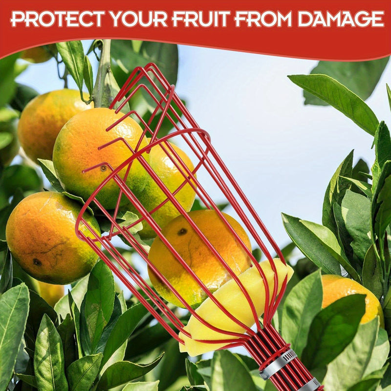 Pulidor de frutas de acero inoxidable con cesta acolchada - Herramienta de jardín moderna para recoger frutas de manera eficiente, no necesita electricidad, equipo de huerta | Mango ergonómico | Cosechador de frutas duradero