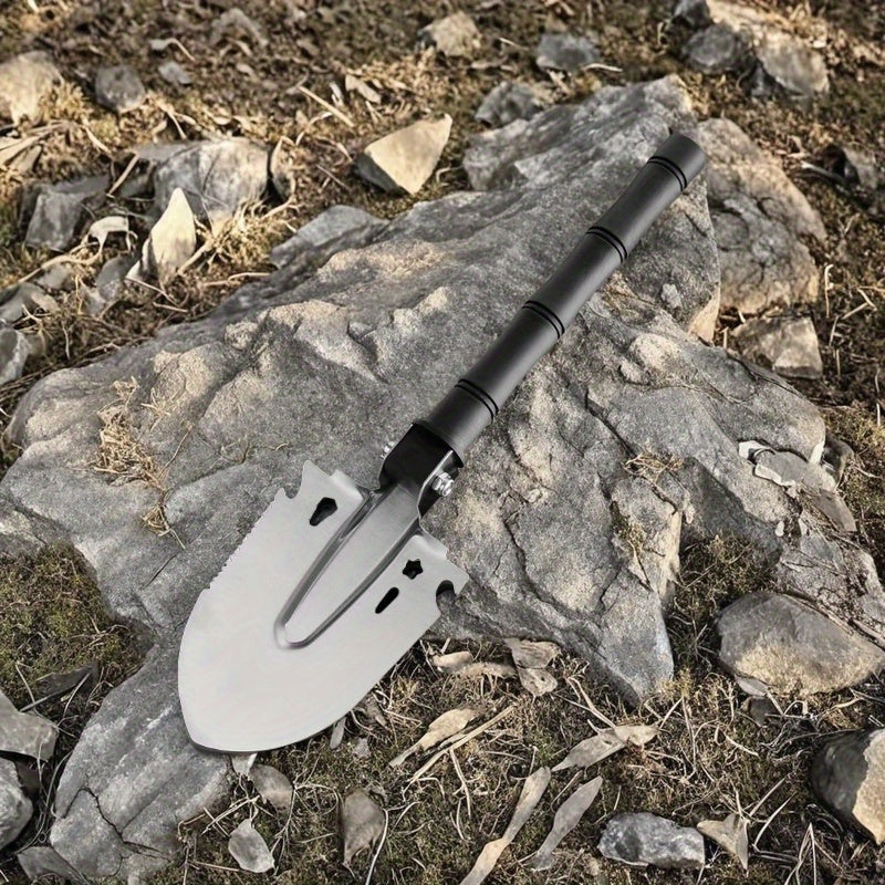 Herramienta multiusos de alta resistencia con cuchillo, hoja de sierra y abridor de botellas - Pala de supervivencia portátil para camping, pesca, jardinería y preparación de emergencias - Incluye 11 esenciales para vacaciones, equipo de camping