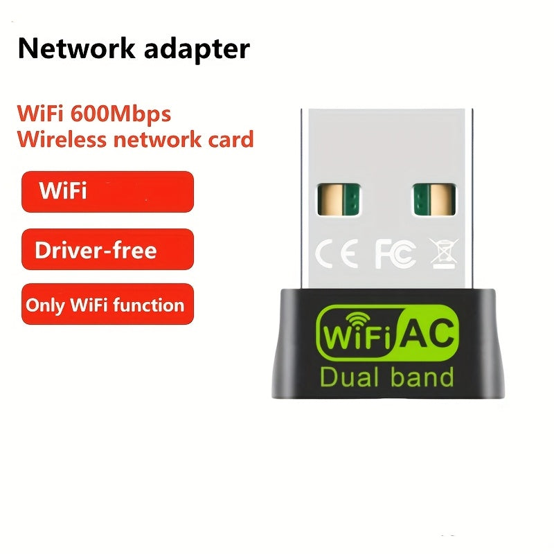Adaptador WiFi Dual-Band de 650m, Tarjeta de Red Inalámbrica de 600m con Conexión USB – Transceptor Externo para Portátiles y Escritorios, Compatible con Teclados, Ratones, Mandos de Juego, Auriculares y Impresoras – Sin Necesidad de Controladores (Windo