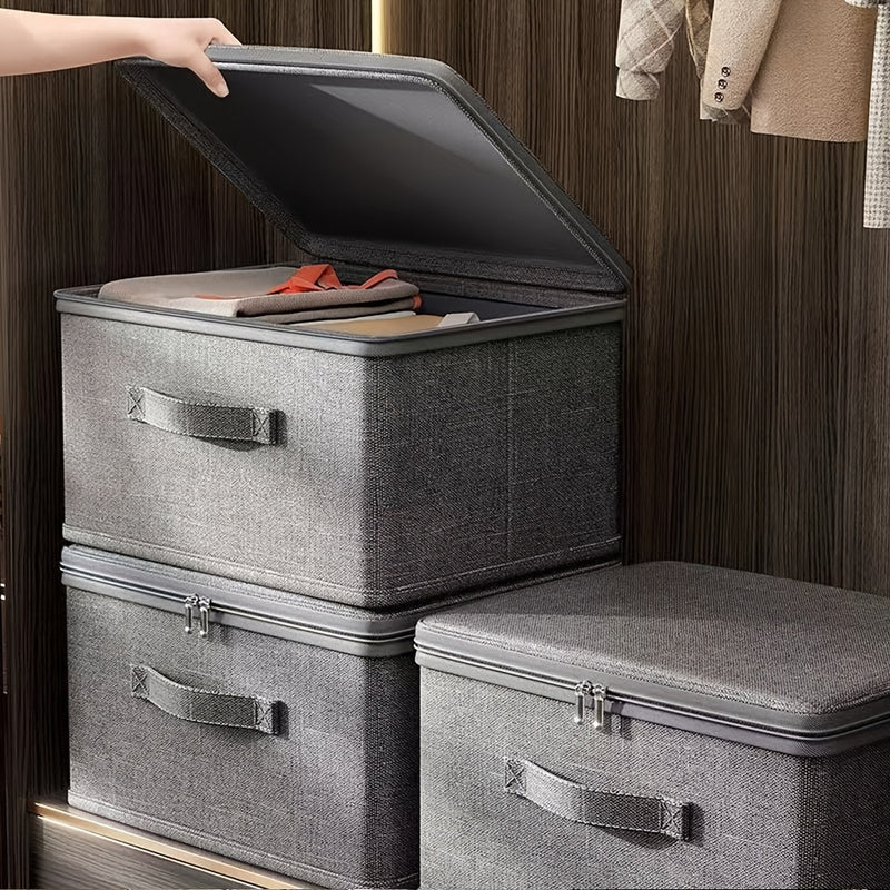 Caja de almacenamiento con tapa de cremallera, contenedor con asas, cubo plegable con tapa para organizar ropa en el armario o debajo de la cama