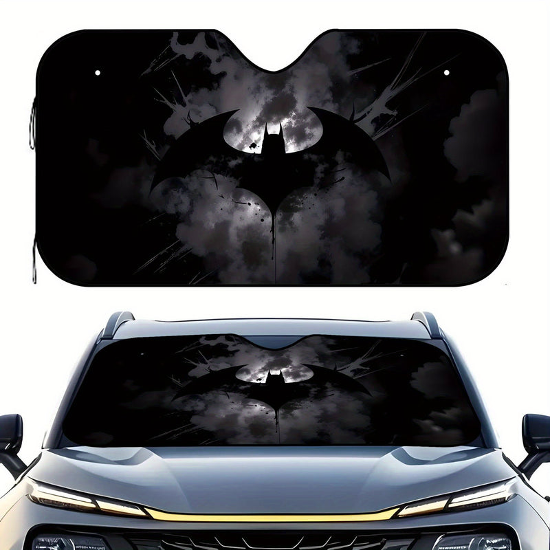 Paraguas solar plegable de Batman de Warner Bros. | Cubierta de parabrisas estilo dibujos animados con material de poliéster | Visera de coche premium con bloqueo de UV | Mantiene la temperatura fresca del habitáculo | Accesorio automotriz unisex (instal