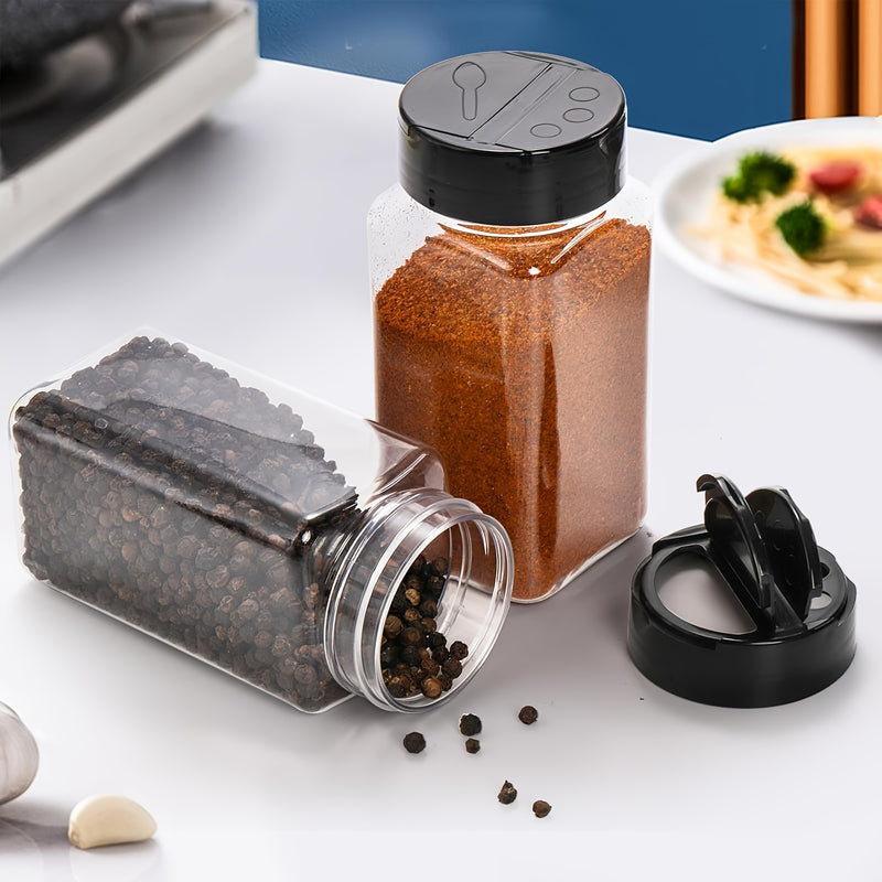 Juego de 12 frascos de especias de plástico cuadrados con tapas de ala de gaviota negras, incluye 1 bolígrafo de papel y 12 etiquetas, contenedores rectangulares a prueba de fugas, reutilizables, lavables a mano para la organización de especias de cocina