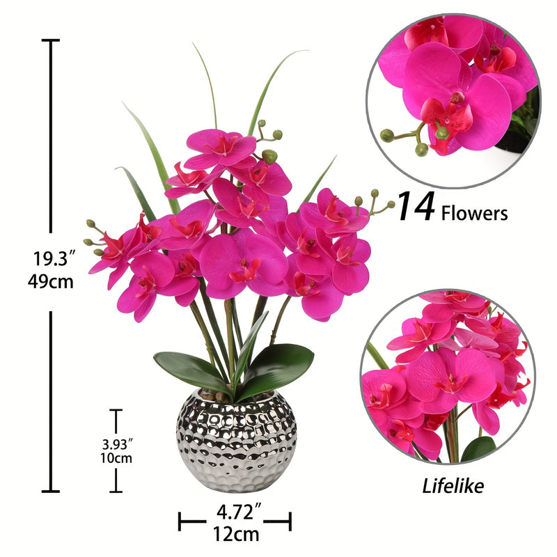 1pc Planta De Flor Artificial Orquídea, Falsa Orquídea Con Maceta Plateada En Forma De Bola Redonda, Planta Falsa Para Decoración De Mesa De Baño, Sala De Estar, Oficina, Cocina, Decoración De Mesa De Hogar De Primavera Y Año Nuevo