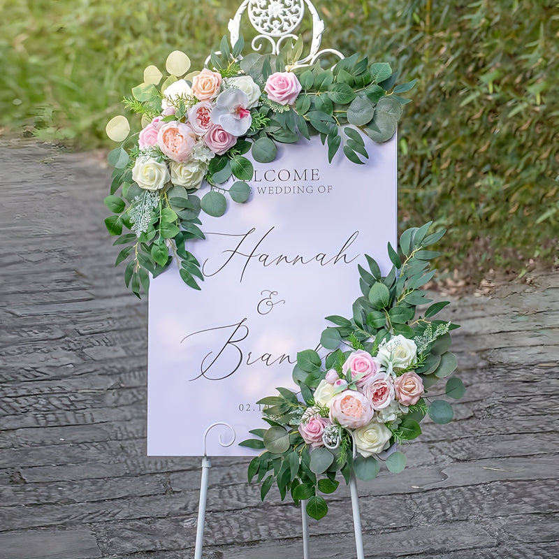 Juego de 2 piezas de flores artificiales para decoración de arco de boda, área de bienvenida, colgantes, flores angulares, decoración exterior, puerta, arreglo floral para bodas