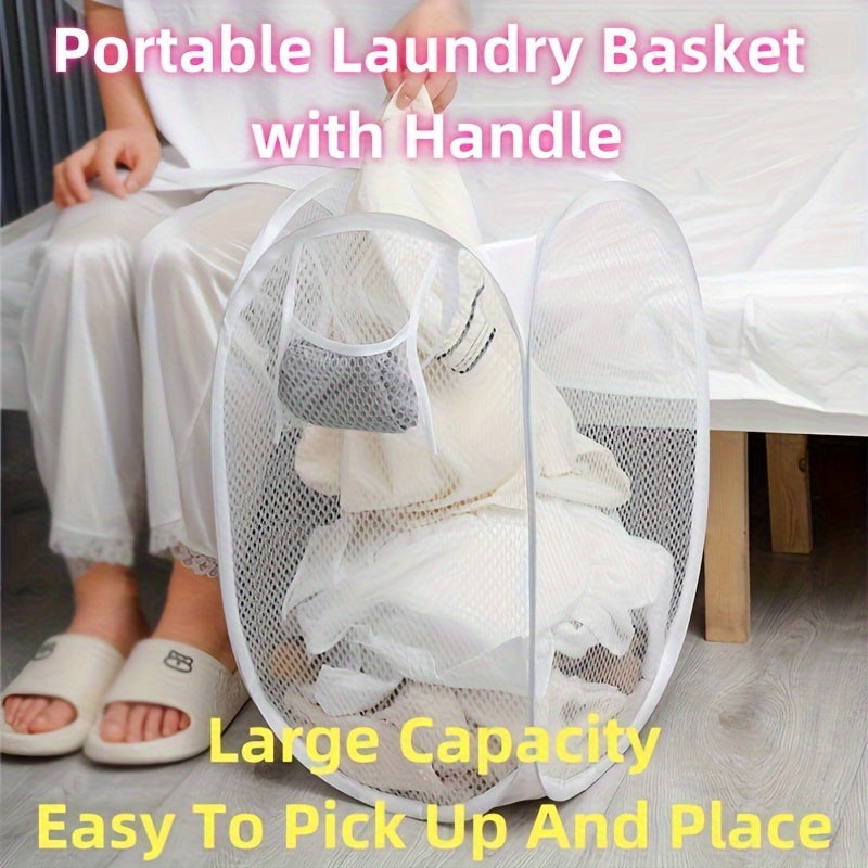 1pc Estilo Glam Cesta de ropa sucia plegable con asa - Cesta de almacenamiento de malla de plástico rectangular para varios tipos de habitaciones, organizador de ropa sucia con gran capacidad