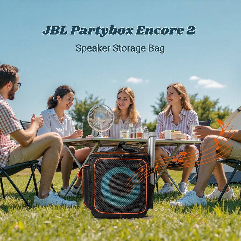 Estuche portátil para altavoces Partybox Encore 2 - EVA impermeable y resistente a los golpes, correa ajustable para hombros ligera para camping y festivales de música, negro con detalles naranjas, altavoces portátiles, equipo de audio al aire libre, acc