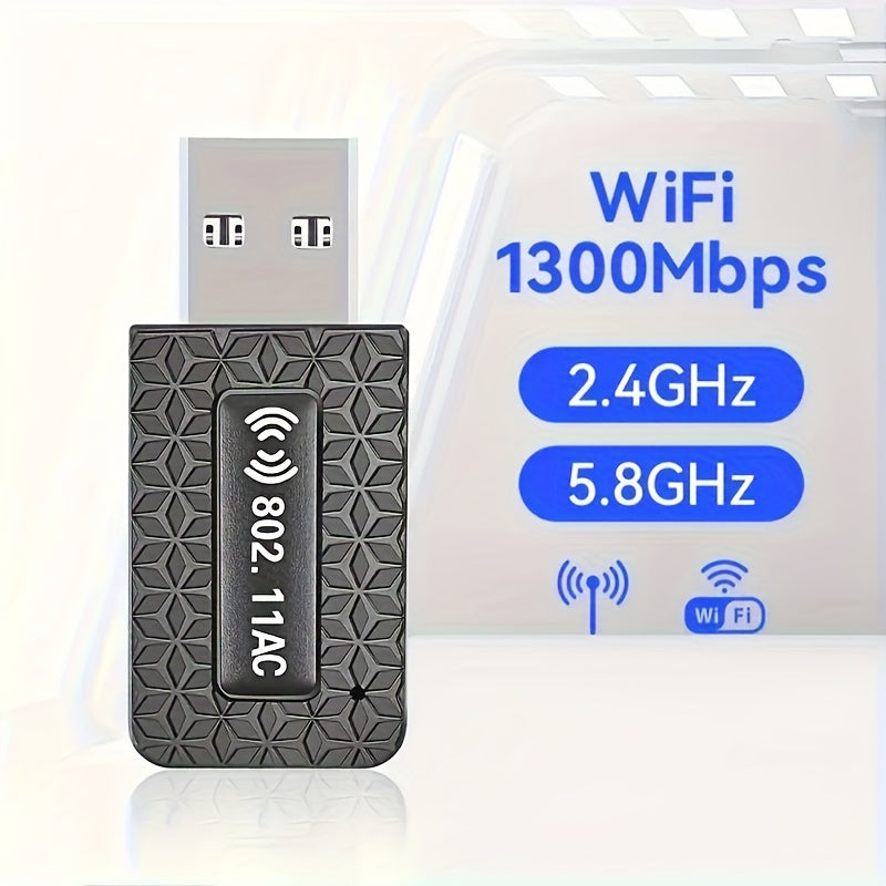 Adaptador inalámbrico USB de 1300 Mbps, adaptador de tarjeta LAN inalámbrica, adaptador de wifi para computadora portátil de escritorio, banda dual de 2.4G/5.8Ghz, compatible con protocolo inalámbrico 802.11Ax, banda dual de 1300M simultáneamente, la ban