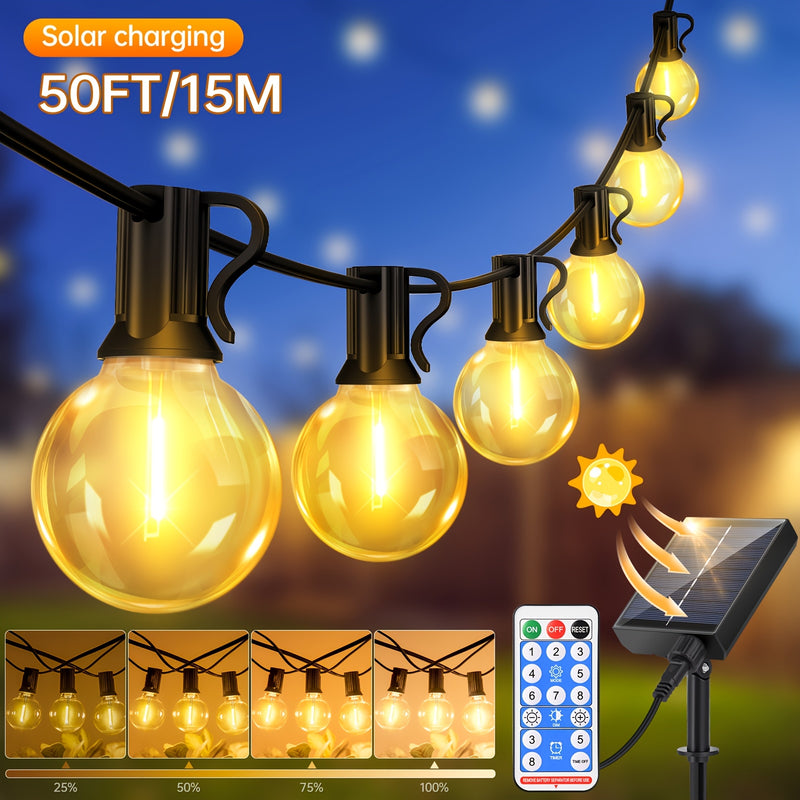 15.24 metros/19.81 metros/30.48 metros Luces solares G40, Cadena de luces solares para exteriores, luces de hadas cristalinas. Ajustable por control remoto y brillo regulable, perfecta para jardines, patios y balcones, ideal para fiestas en el jardín y b