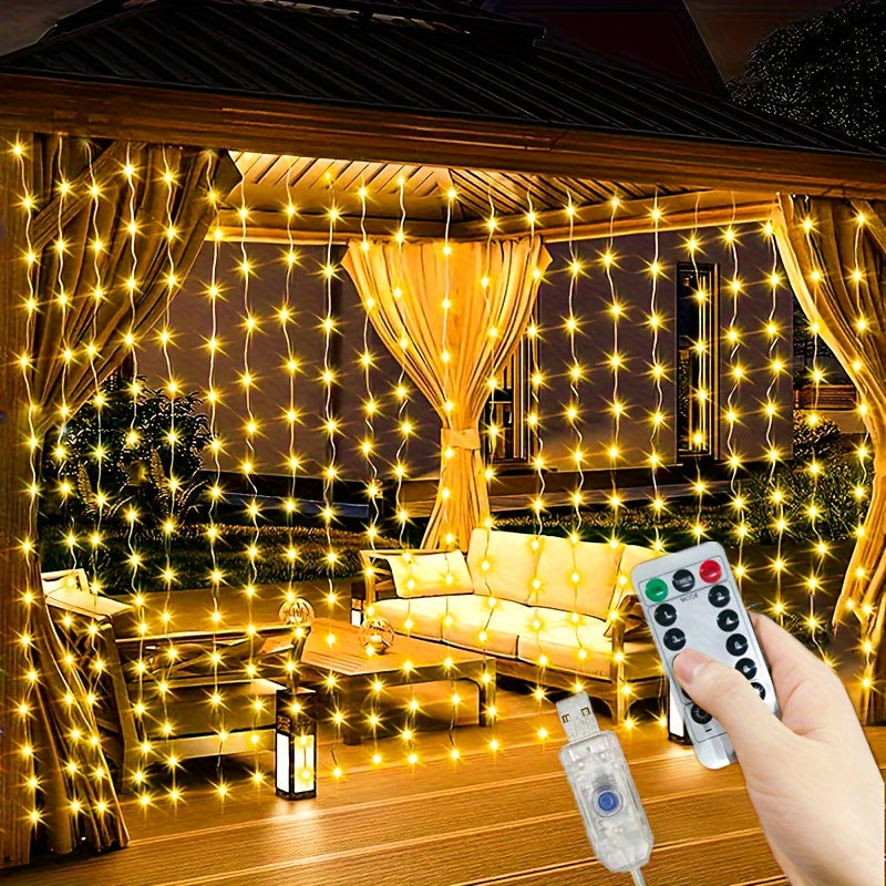 Luces de Cortina LED Impermeables con Mando a Distancia - Luces de Cadena para Fiestas con 8 Modos y Alimentación por USB para Navidad, Acción de Gracias, Pascua, Halloween, Día de San Valentín, Decoración Romántica, Uso Interior y Exterior