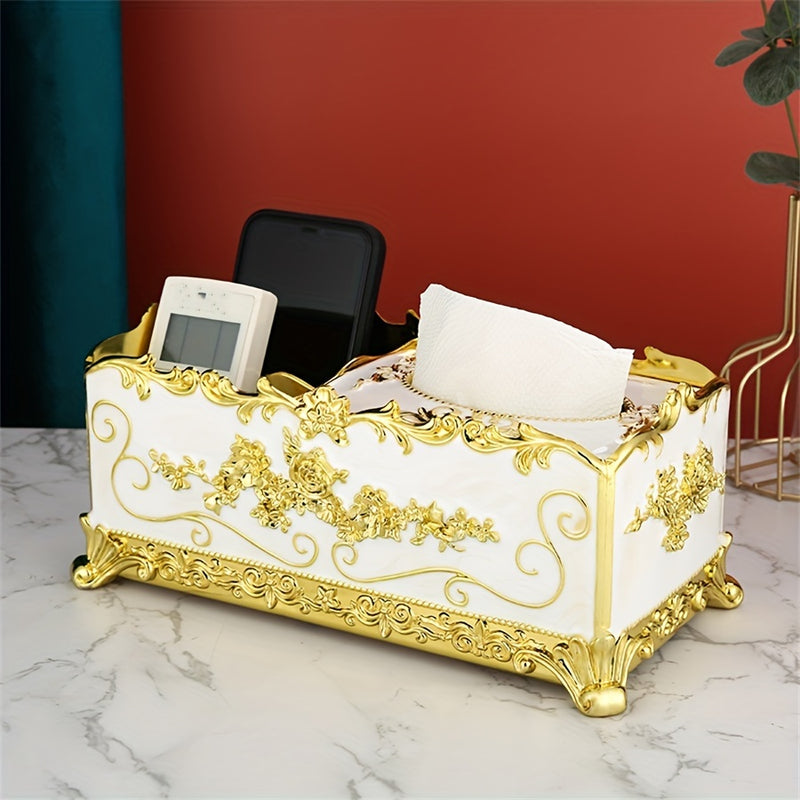 Caja de pañuelos elegante de estilo europeo, soporte rectangular multifuncional de plástico para el hogar, sala de estar creativa personalizada, mesa de café, almacenamiento de control remoto, ideal para decoración del hogar y regalos de vacaciones.