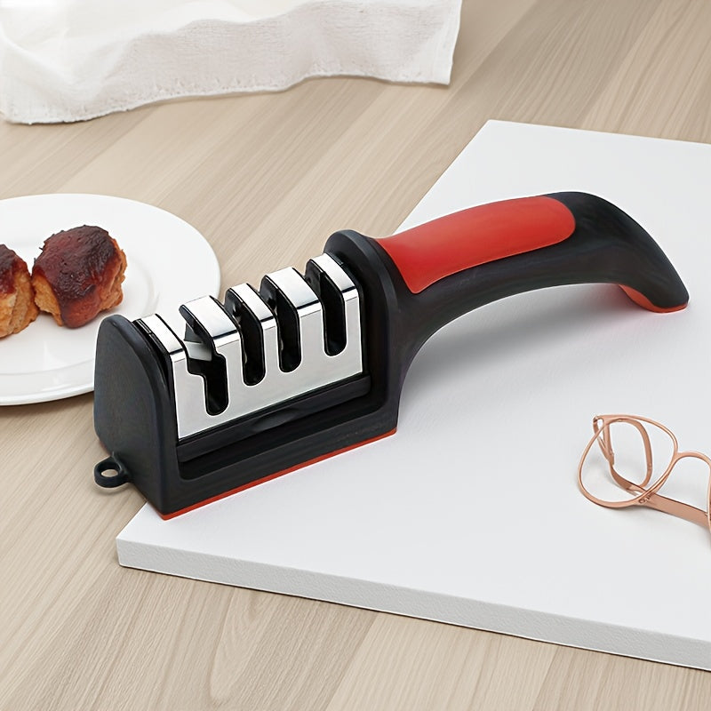 Afilar cuchillos de cocina profesional de 4 etapas, afilador de cuchillos 4 en 1 - Piedras de afilar de acero de tungsteno y cerámica Fácil de colgar, adecuado para varios cuchillos y tijeras