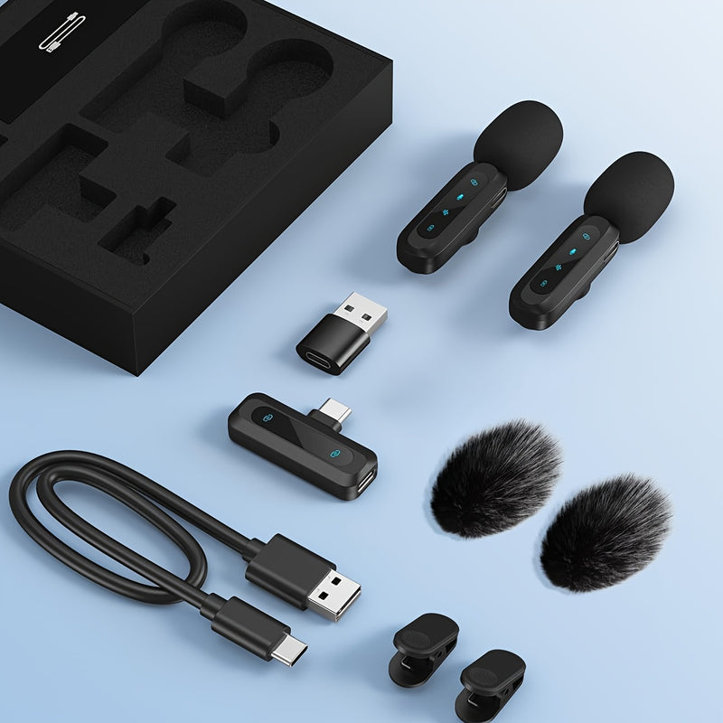 Micrófono inalámbrico J3 con transmisión de radiofrecuencia 2.4GHz, batería de polímero recargable por USB, grabación de 1 toque, indicador de batería y conectividad de tipo C para conferencias de video, podcasting, grabación de voz, micrófono inalámbric