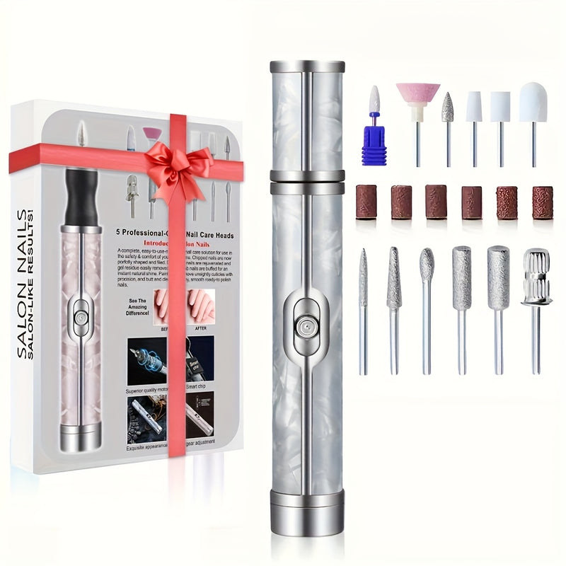 Juego de taladro de uñas recargable por USB con 18 cabezales de pulido, herramienta eléctrica portátil para cuidado de pies y uñas, batería duradera sin olor, incluye lima de uñas y empujador, esencial para salón en casa, regalo de cumpleaños para mujere