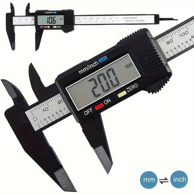Calibre Digital de Precisión 6 Pulgadas/4 Pulgadas - Esfera de Fibra de Carbono, Herramienta de Medición Micrómetro Vernier con Batería No Recargable