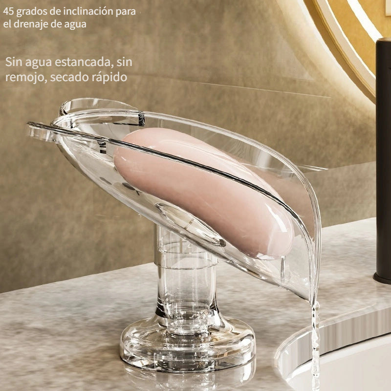 1pc Jabonera Inspirada en Dibujos Animados con Ventosas Fuertes - No Requiere Taladro, Diseño de Auto-Drenaje, en Forma de V, Transparente y Gris, Ideal para Baño, Barco, RV, Soporte para Jabonera