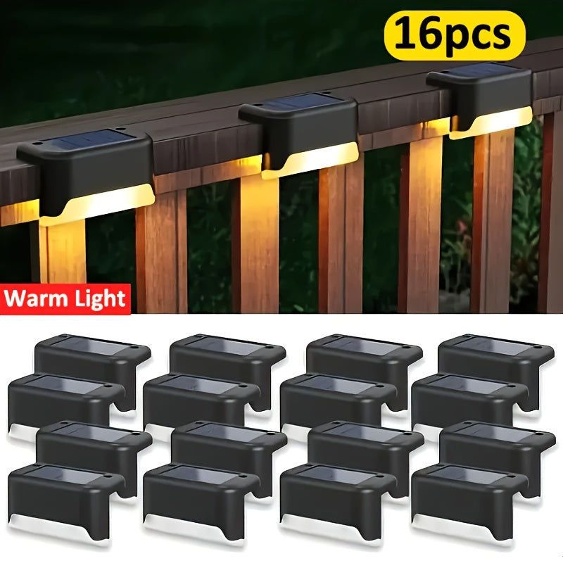16 piezas de luces solares para exteriores, iluminación exterior, luces por inducción, luces decorativas, iluminación paisajística, luces LED para escalones, adecuadas para balcones, terrazas, escaleras, cercas y jardines