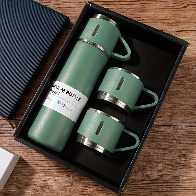 Botella y taza de acero inoxidable aislada al vacío, 500ml/16.9oz, botella de agua de metal reutilizable, uso múltiple, con embalaje de regalo, para bebidas calientes y frías, ideal para regalo de vacaciones y Año Nuevo