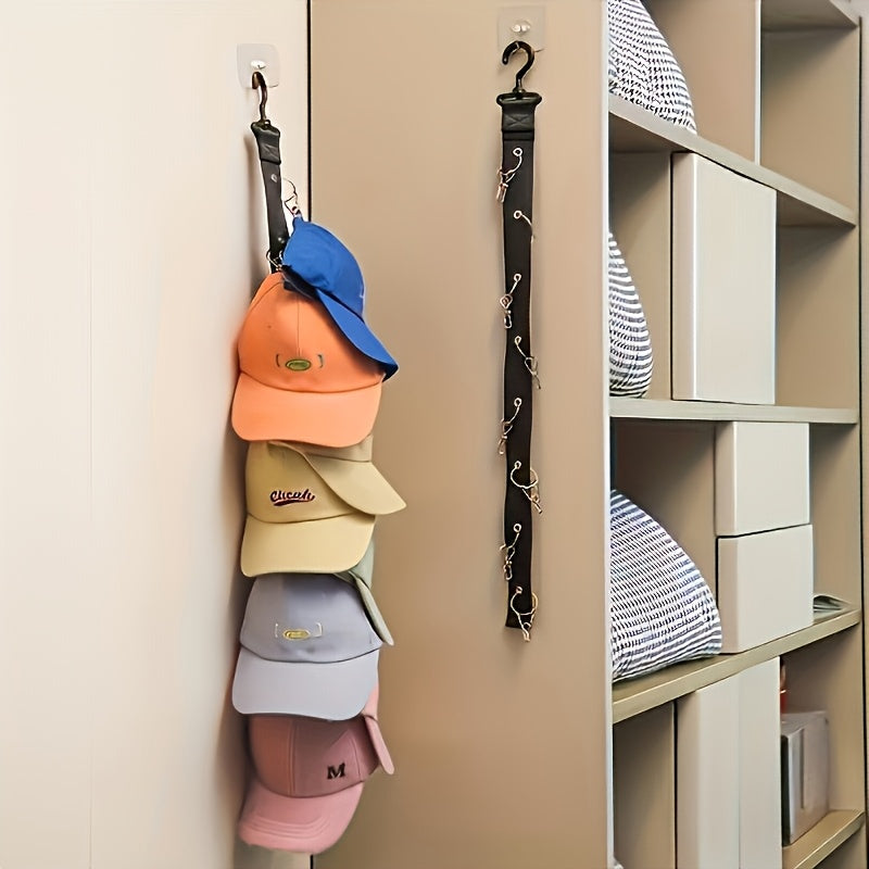 1pc Estante de sombreros de lona para montaje en pared, portátil, con 8 clips, 16 capacidad de almacenamiento colgante para gorras de béisbol
