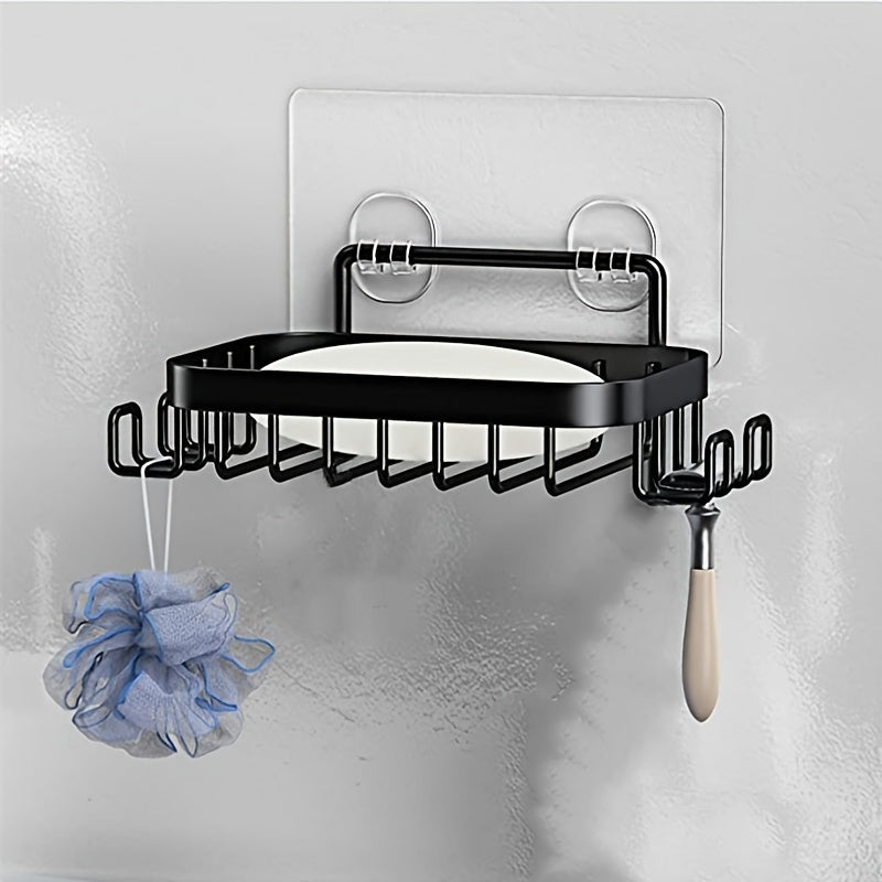 1 Pieza, Soporte Para Jabón De Ducha Con 4 Ganchos, De Acero Inoxidable A Prueba De Óxido, Soporte Para Jabón Montado En La Pared De Estilo Granja Para Ducha, Esponja De Cocina