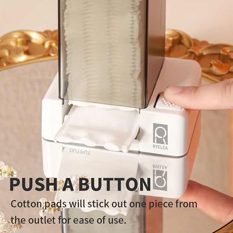 Organizador de almohadillas para eliminar maquillaje RYELEA 5x6cm, caja de almacenamiento de almohadillas con accionador, dispensador - Organizador de baño impermeable para tocador y encimera