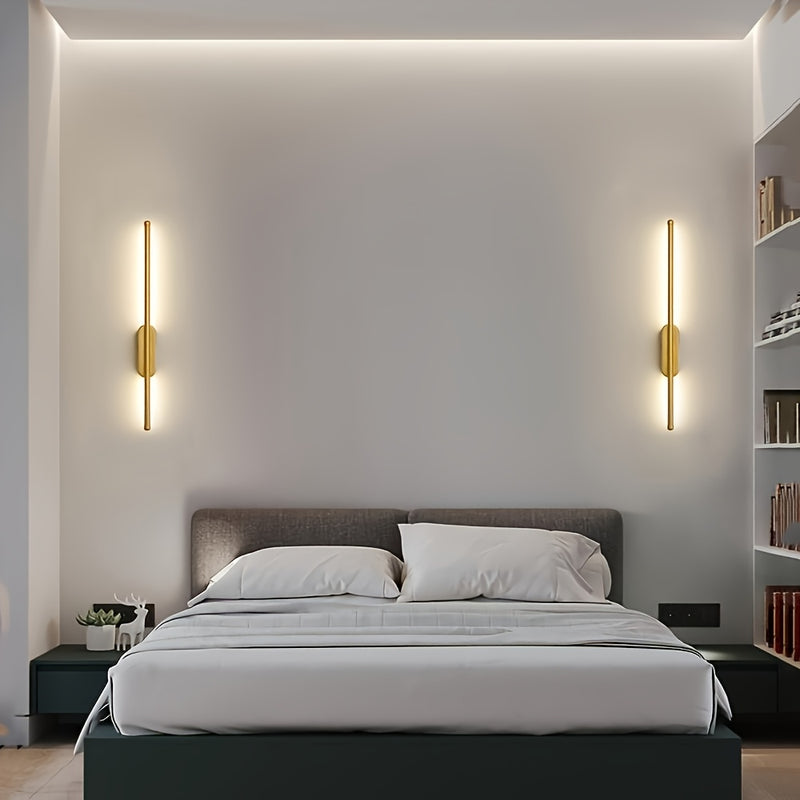 2 piezas de aplique de pared LED moderno dorado, lámpara de pared semimontada con estructura metálica desmontable para dormitorio, sala, pasillo - cableado directo, 110V-240V, sin batería, lámpara de pared para dormitorio | Aplique de pared moderno | Lám