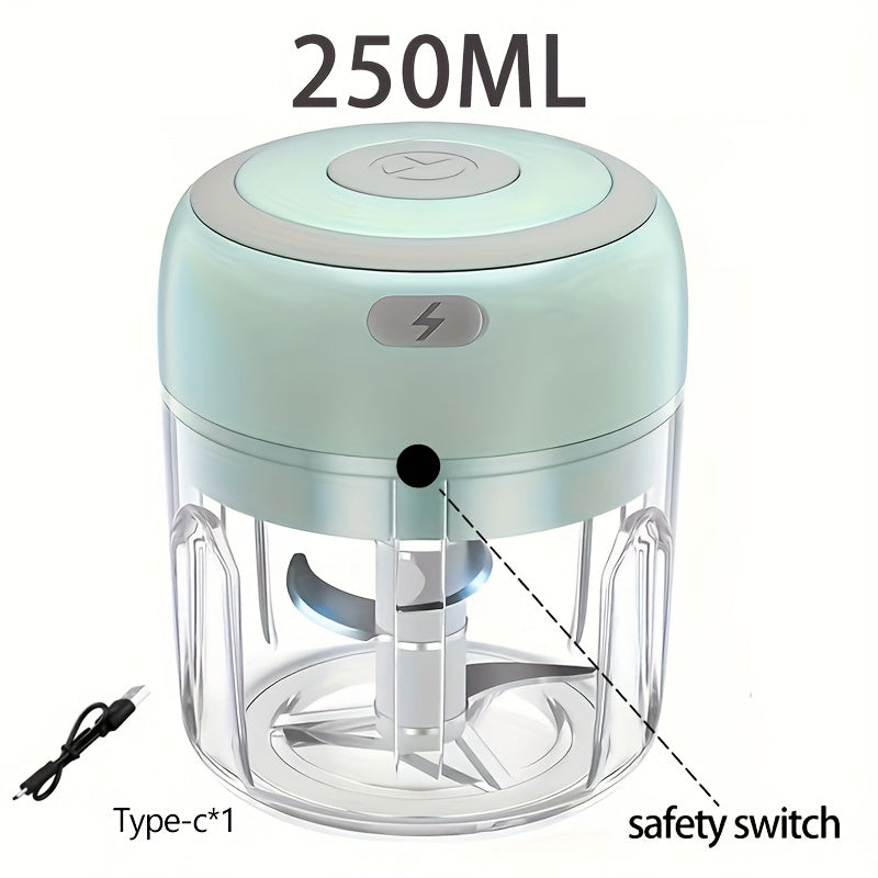 Picadora eléctrica de verduras recargable por USB – Potente procesador de alimentos mini para jengibre, chile, frutas, carne – Capacidad de 250 ml, diseño inalámbrico, plástico duradero, fácil de limpiar, perfecto para batidos y picar ingredientes, batid